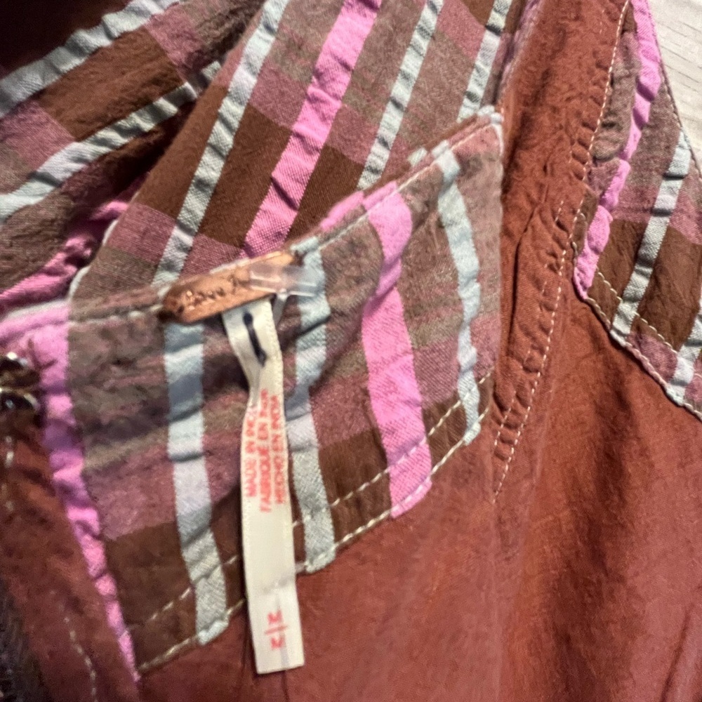 Free People Size Medium Tulie Plaid Midi Dress Boho Pink and brown plaid - Picture 15 of 16